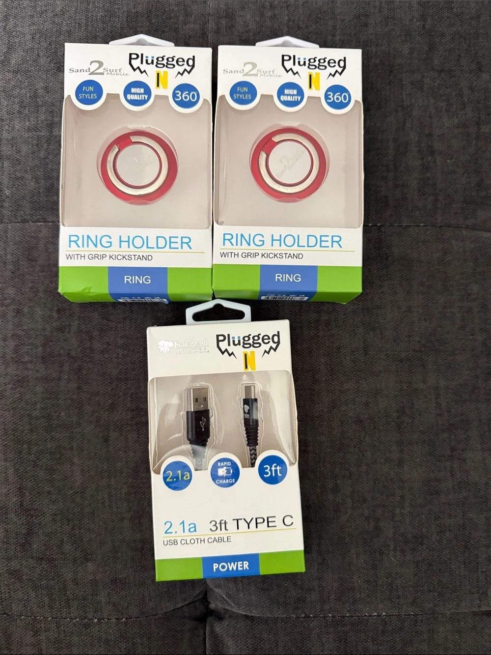 Plugg Red Ring Holder & 3ft Type-C Charging Cable Bundle